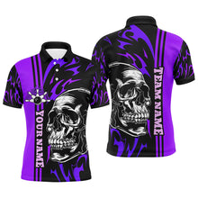 Load image into Gallery viewer, Bowling Shirts For Men Custom Black and Purple flame skull Bowling ball and pins Team league Jerseys NQS8665