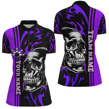 Load image into Gallery viewer, Bowling Shirts For Women Custom Black and Purple flame skull Bowling ball and pins Team league Jerseys NQS8665