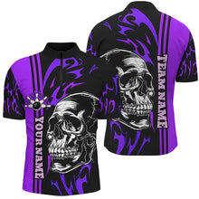 Load image into Gallery viewer, Bowling Shirts For Men Custom Black and Purple flame skull Bowling ball and pins Team league Jerseys NQS8665