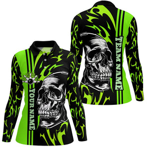 Bowling Shirts For Women Custom Black and Green flame skull Bowling ball and pins Team league Jerseys NQS8666