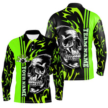 Load image into Gallery viewer, Bowling Shirts For Men Custom Black and Green flame skull Bowling ball and pins Team league Jerseys NQS8666