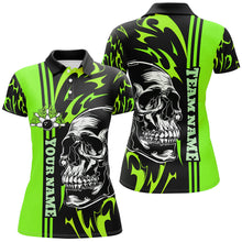 Load image into Gallery viewer, Bowling Shirts For Women Custom Black and Green flame skull Bowling ball and pins Team league Jerseys NQS8666