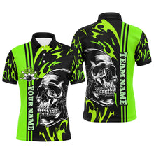 Load image into Gallery viewer, Bowling Shirts For Men Custom Black and Green flame skull Bowling ball and pins Team league Jerseys NQS8666