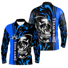 Load image into Gallery viewer, Bowling Shirts For Men Custom Black and Blue flame skull Bowling ball and pins Team league Jerseys NQS8667