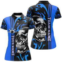 Load image into Gallery viewer, Bowling Shirts For Women Custom Black and Blue flame skull Bowling ball and pins Team league Jerseys NQS8667