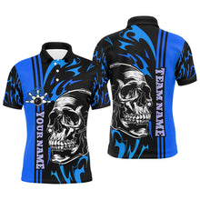 Load image into Gallery viewer, Bowling Shirts For Men Custom Black and Blue flame skull Bowling ball and pins Team league Jerseys NQS8667