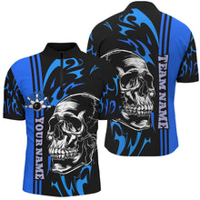 Load image into Gallery viewer, Bowling Shirts For Men Custom Black and Blue flame skull Bowling ball and pins Team league Jerseys NQS8667