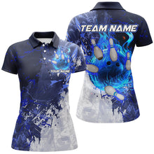 Load image into Gallery viewer, Blue Camo Flame Bowling Polo, Quarter Zip Shirts For Women Custom Bowling Team Jersey Outfits NQS8669