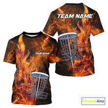 Load image into Gallery viewer, Orange Flame Lightning Thunder Disc golf T-Shirt For Men, Women Custom Team disc golf outfits NQS10847