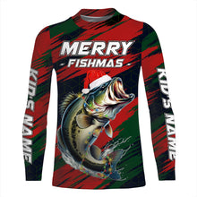 Load image into Gallery viewer, Personalized Christmas Bass Fishing Shirts, Mery fishmas Christmas Fishing gift for men, women, kid NQS4297