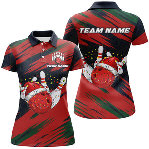 Red Camo Christmas Bowling Ball and pins Shirts For Women Custom Bowling Team Jerseys Xmas Outfits NQS8888