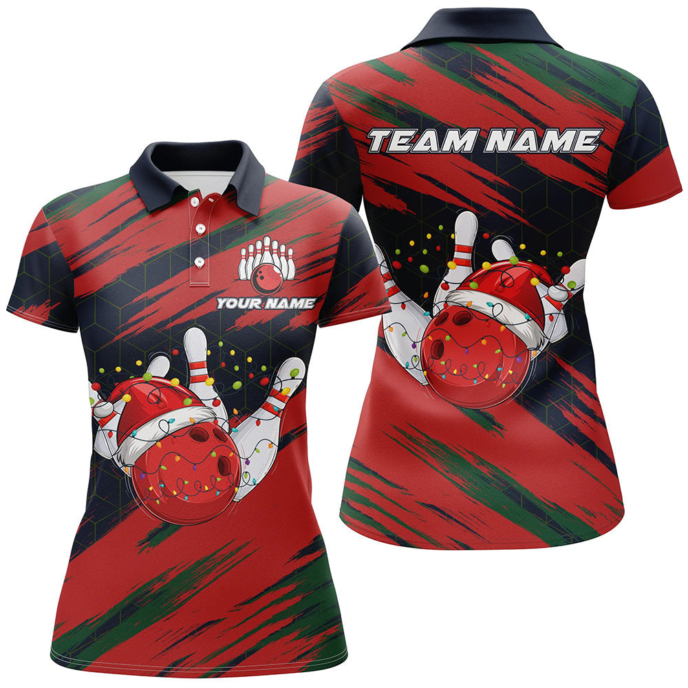 Red Camo Christmas Bowling Ball and pins Shirts For Women Custom Bowling Team Jerseys Xmas Outfits NQS8888