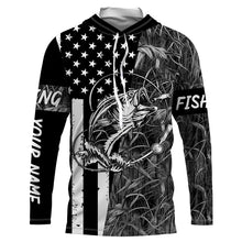 Load image into Gallery viewer, Bass Fishing American Flag patriotic gray Camo custom Performance Long Sleeve fishing shirt for angler NQSD98