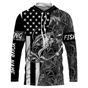Bass Fishing American Flag patriotic gray Camo custom Performance Long Sleeve fishing shirt for angler NQSD98