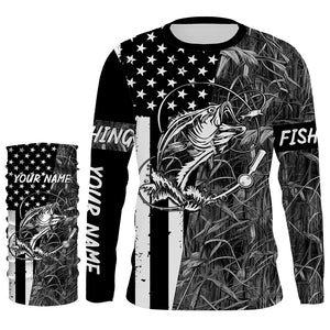 Bass Fishing American Flag patriotic gray Camo custom Performance Long Sleeve fishing shirt for angler NQSD98