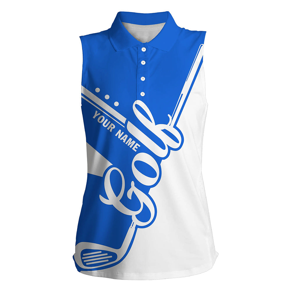 Blue and white golf clubs Womens Sleeveless Polo Shirts custom golf tops for women, lady golf apparel NQS9141