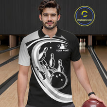 Load image into Gallery viewer, Black and Silver Bowling Shirts For Men Custom Bowling Team League Jerseys, Gift For Bowler NQS11416