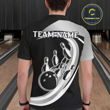 Load image into Gallery viewer, Black and Silver Bowling Shirts For Men Custom Bowling Team League Jerseys, Gift For Bowler NQS11416