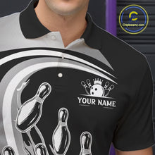 Load image into Gallery viewer, Black and Silver Bowling Shirts For Men Custom Bowling Team League Jerseys, Gift For Bowler NQS11416