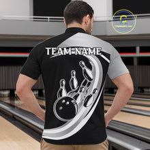 Load image into Gallery viewer, Black and Silver Bowling Shirts For Men Custom Bowling Team League Jerseys, Gift For Bowler NQS11416