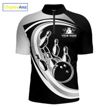 Load image into Gallery viewer, Black and Silver Bowling Shirts For Men Custom Bowling Team League Jerseys, Gift For Bowler NQS11416