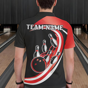 Black and Red Bowling Polo, 1/4 Zip Shirt For Men Custom Bowling Team League Jersey, Gift For Bowler NQS9490