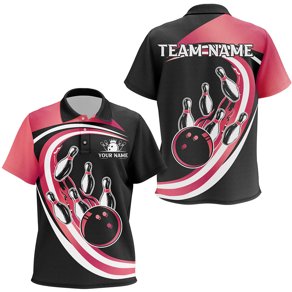 Black and Pink Bowling Kid Polo Shirt Custom Bowling Team League Jersey, Gift For Bowlers NQS9491