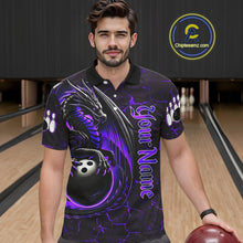 Load image into Gallery viewer, Black And Purple Custom Dragon Bowling Shirts For Men, Dragon Bowling Team Shirts NQS11621