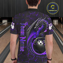 Load image into Gallery viewer, Black And Purple Custom Dragon Bowling Shirts For Men, Dragon Bowling Team Shirts NQS11621