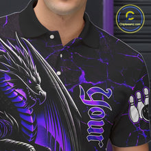 Load image into Gallery viewer, Black And Purple Custom Dragon Bowling Shirts For Men, Dragon Bowling Team Shirts NQS11621