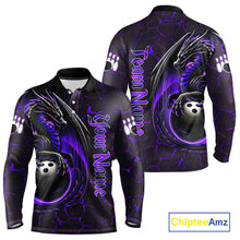 Load image into Gallery viewer, Black And Purple Custom Dragon Bowling Shirts For Men, Dragon Bowling Team Shirts NQS11621