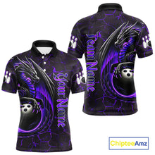 Load image into Gallery viewer, Black And Purple Custom Dragon Bowling Shirts For Men, Dragon Bowling Team Shirts NQS11621