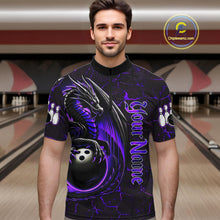 Load image into Gallery viewer, Black And Purple Custom Dragon Bowling Shirts For Men, Dragon Bowling Team Shirts NQS11621