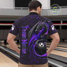 Load image into Gallery viewer, Black And Purple Custom Dragon Bowling Shirts For Men, Dragon Bowling Team Shirts NQS11621