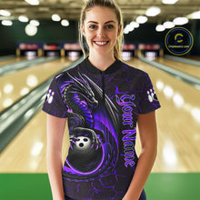 Load image into Gallery viewer, Black And Purple Custom Dragon Bowling Shirts For Women, Dragon Bowling Team Shirts NQS11621