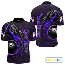 Load image into Gallery viewer, Black And Purple Custom Dragon Bowling Shirts For Men, Dragon Bowling Team Shirts NQS11621