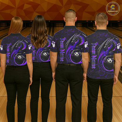 Black And Purple Custom Dragon Bowling Shirts For Women, Dragon Bowling Team Shirts NQS11621