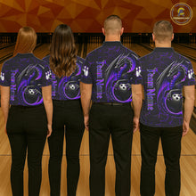 Load image into Gallery viewer, Black And Purple Custom Dragon Bowling Shirts For Men, Dragon Bowling Team Shirts NQS11621