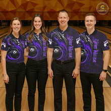Load image into Gallery viewer, Black And Purple Custom Dragon Bowling Shirts For Men, Dragon Bowling Team Shirts NQS11621