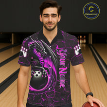 Load image into Gallery viewer, Black And Pink Custom Dragon Bowling Button-up Shirts, Dragon Hawaiian Bowling Team Shirts NQS11622