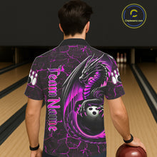 Load image into Gallery viewer, Black And Pink Custom Dragon Bowling Button-up Shirts, Dragon Hawaiian Bowling Team Shirts NQS11622