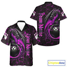 Load image into Gallery viewer, Black And Pink Custom Dragon Bowling Button-up Shirts, Dragon Hawaiian Bowling Team Shirts NQS11622
