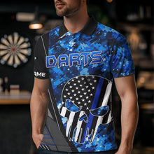 Load image into Gallery viewer, Black and White American Flag Skull Darts Blue Camo Darts Shirts For Men Custom Team Darts Jersey NQS9653