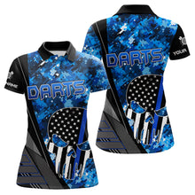 Load image into Gallery viewer, Black and White American Flag Skull Darts Blue Camo Darts Shirts For Women Custom Team Darts Jersey NQS9653
