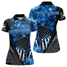 Load image into Gallery viewer, Black and White American Flag Skull Blue Camo Bowling Shirts For Women Custom Team Bowling Jerseys NQS9654