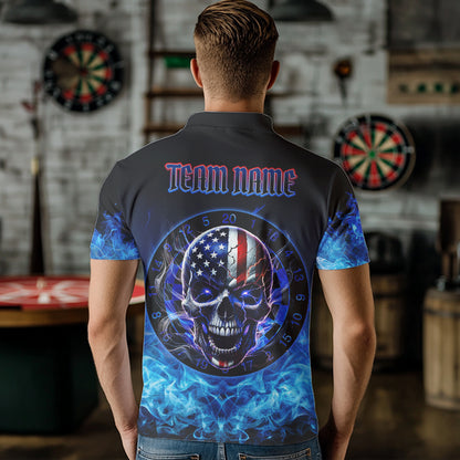Blue Flame Smoke American Flag Eagle Skull Darts Polo, 1/4 Zip Shirts For Men Custom Darts Team Jersey NQS9658