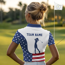 Load image into Gallery viewer, Red, White and Blue American Flag Golf polo shirt for Women custom patriotic ladies golf outfit NQS11728
