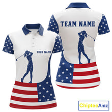 Load image into Gallery viewer, Red, White and Blue American Flag Golf polo shirt for Women custom patriotic ladies golf outfit NQS11728