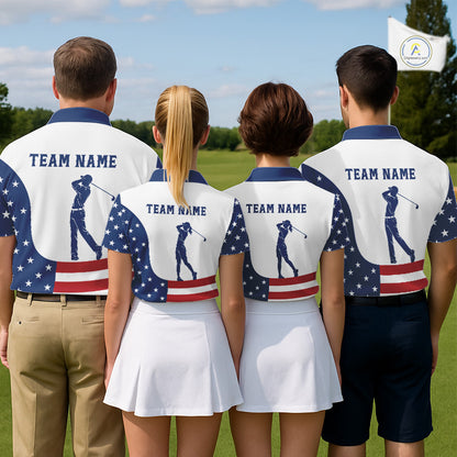 Red, White and Blue American Flag Golf polo shirt for Women custom patriotic ladies golf outfit NQS11728