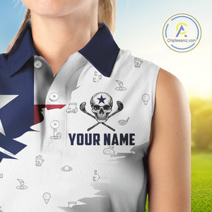 Texas Flag Golf Clubs Skull Golf Camo Women sleeveless polo shirt Custom Patriotic Golf Team Jersey NQS9936